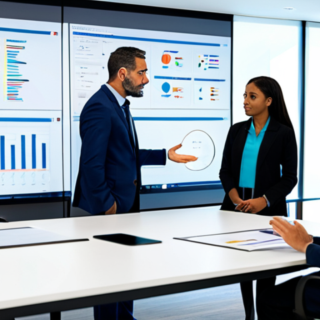 A professional female compliance officer, mid-30s, dressed in a modest business suit, standing in a contemporary, open-plan office. She is looking intently at a large, transparent digital display showing dynamic charts and flowing data streams, symbolizing continuous regulatory updates and adaptation. The background features other diverse, fully clothed professionals working diligently. The atmosphere is collaborative and forward-thinking. Perfect anatomy, correct proportions, natural pose, well-formed hands, proper finger count. Professional photography, high resolution, soft studio lighting, safe for work, appropriate content, fully clothed, professional, modest.