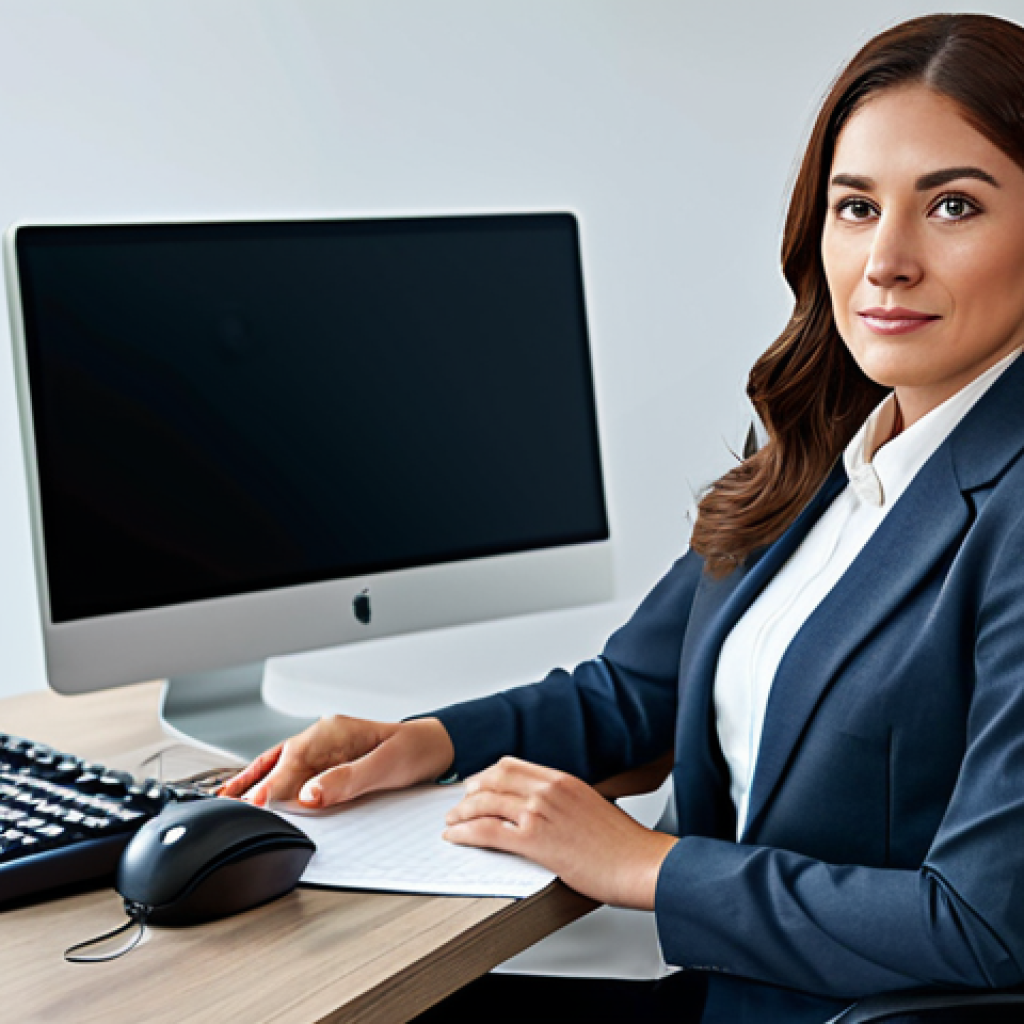 **
"A professional businesswoman in a modest business suit, sitting at a desk in a modern office, fully clothed, appropriate attire, safe for work, perfect anatomy, natural proportions, professional photography, high quality, family-friendly"
**