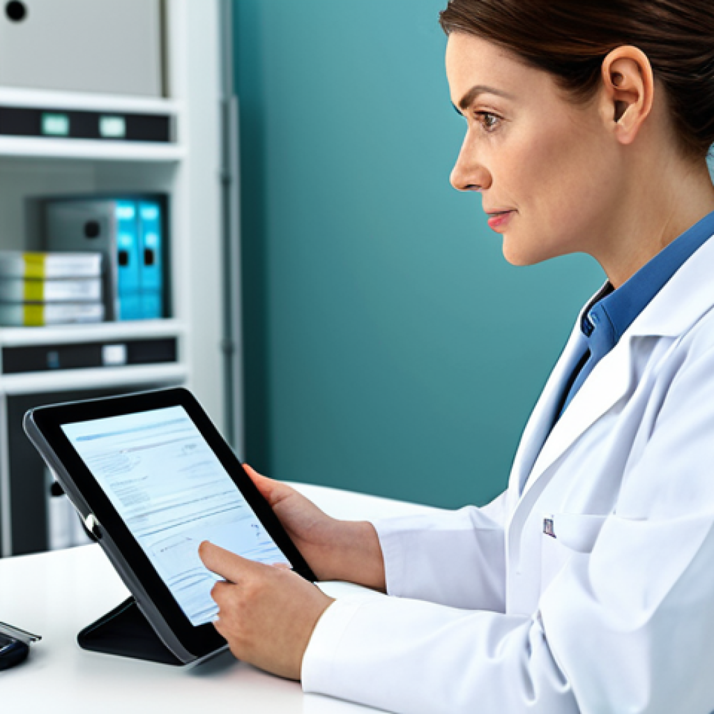 **
"A professional female doctor in a clean, modern hospital office. She is wearing a fully clothed lab coat and holding a tablet, reviewing patient information. The environment is bright and sterile with medical equipment visible in the background. Safe for work, appropriate content, professional, fully clothed, perfect anatomy, natural proportions, high resolution."
**